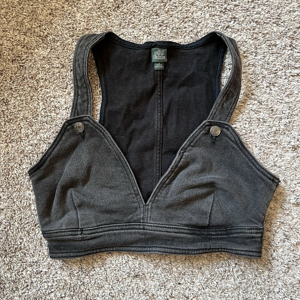 Wild Fable Denim Zippered Crop Vest - Size Small Black